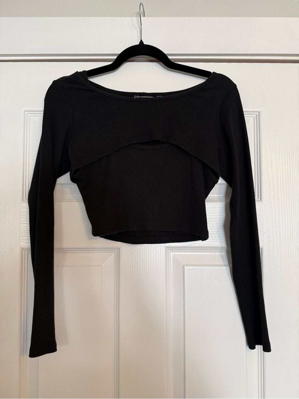 Victoria's Secret Black Long-Sleeve Layered Two Piece Crop Top